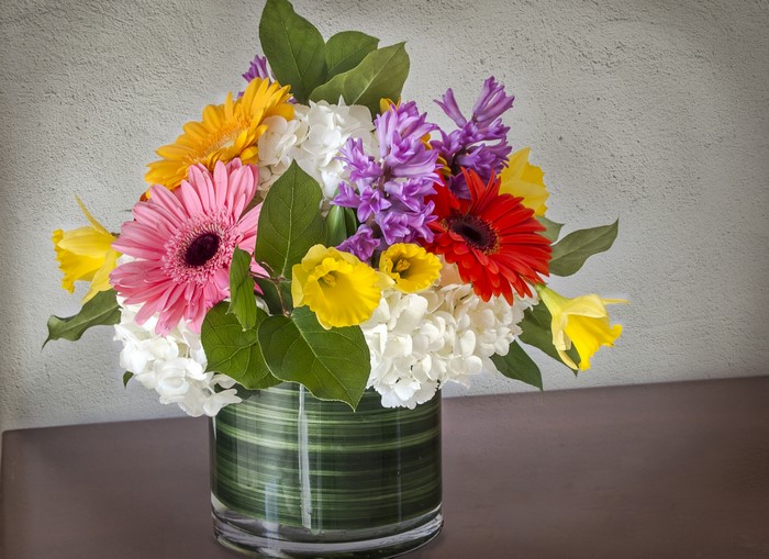 Colorful Spring Flower Arrangement in a Glass Vase