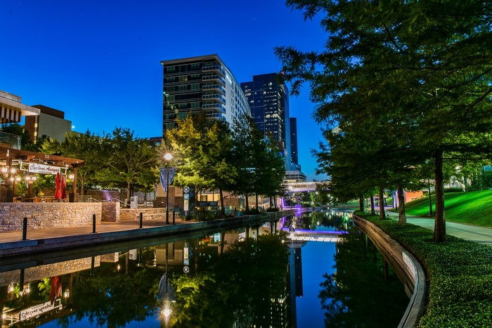 Woodlands Waterway in Texas at Dusk