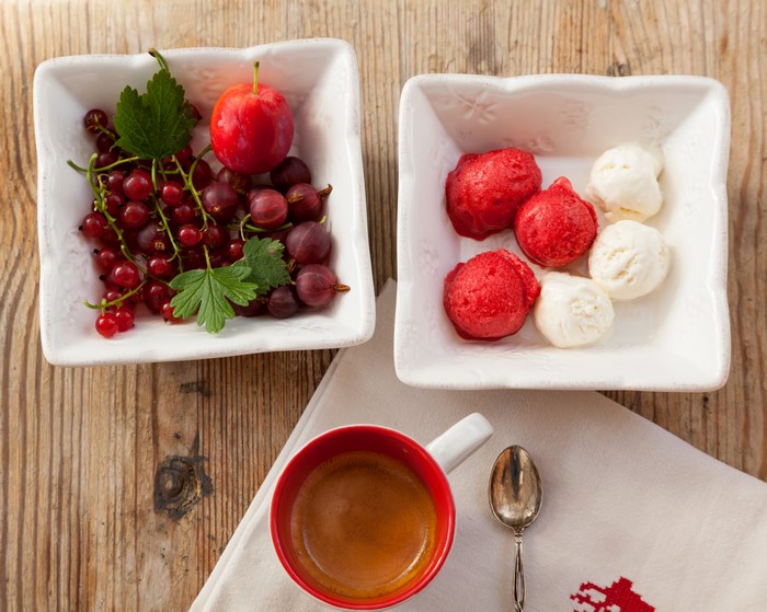 Fruit, Ice Cream, and Coffee