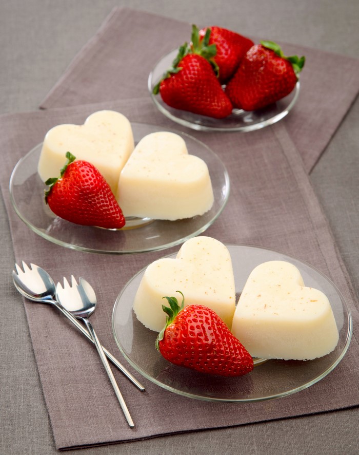Heart-shaped desserts with strawberries