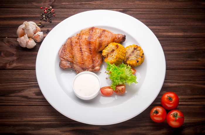 Roast Chicken with Corn, Tomatoes, and Garlic