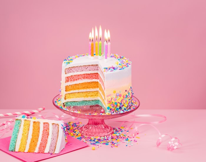 Rainbow Layer Cake with Candles