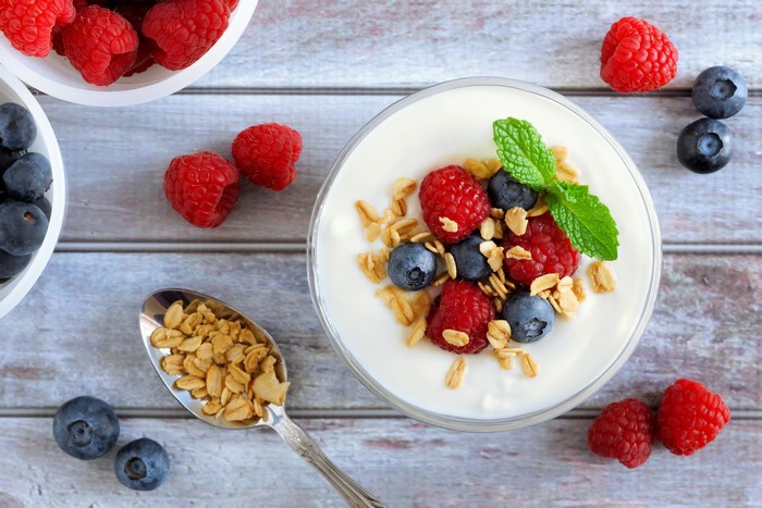Yogurt with Raspberries, Blueberries, and Granola
