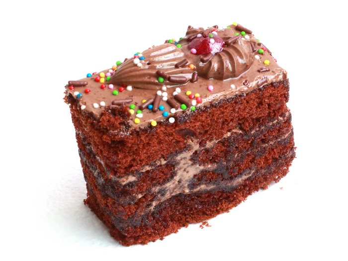 Chocolate cake slice with sprinkles