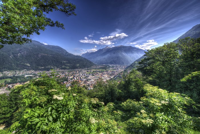 Bellinzona, Switzerland Valley with Mountains