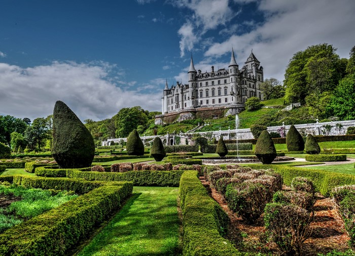 Dunrobin Castle and formal gardens in Scotland
