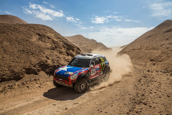 Mini All4 Racing car in a desert rally