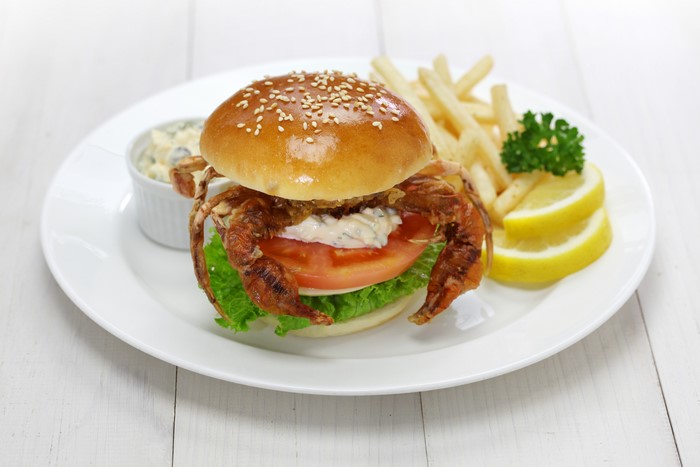 Soft Shell Crab Burger with Fries and Coleslaw