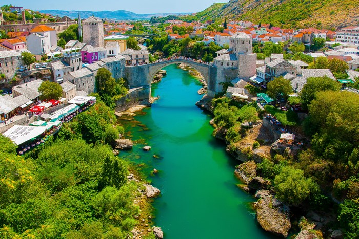 Stari Most bridge over Neretva River in Mostar, Bosnia and Herzegovina