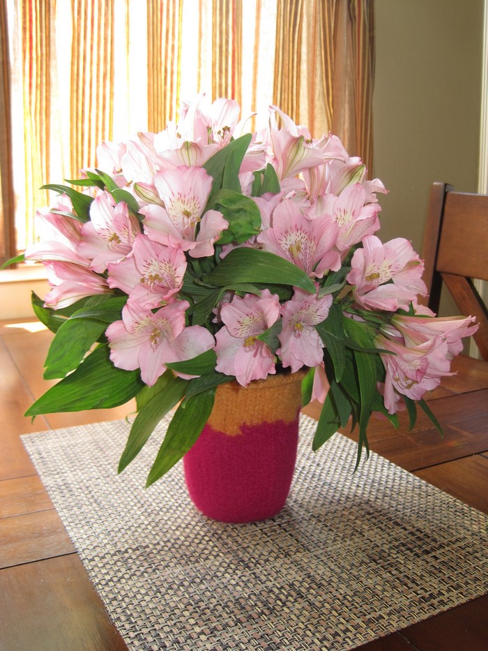 Pink Alstroemeria flowers in a vase