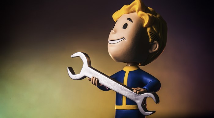 Vault Boy from Fallout holding a wrench