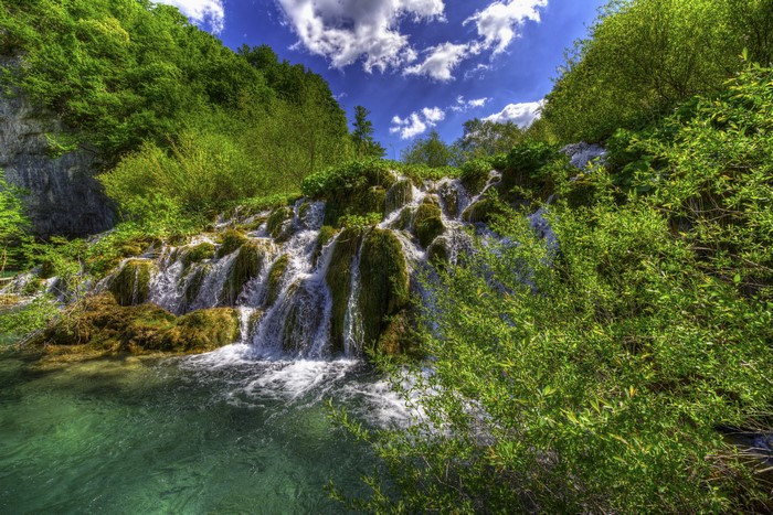 Waterfalls and lush greenery at Plitvice Lakes National Park, Croatia