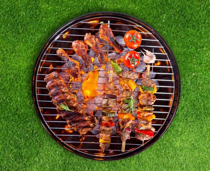 Barbecue grill with meat and vegetables