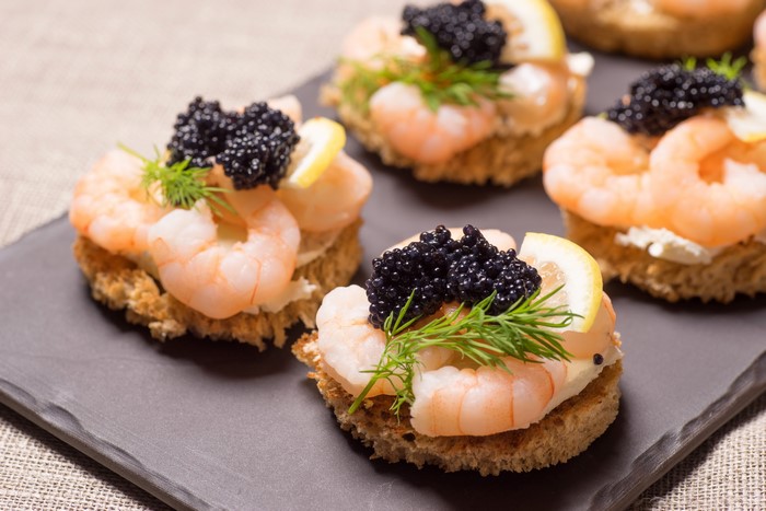 Shrimp and Caviar Canapés on Toast