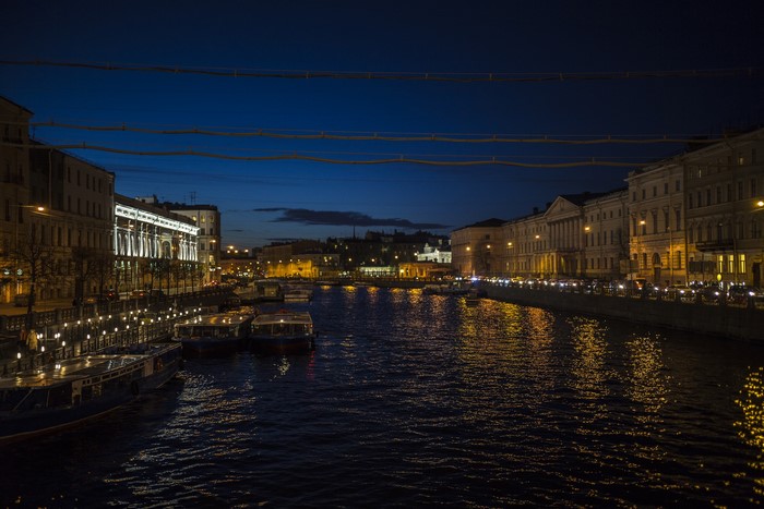 Night view of Nevsky Prospect canal in St. Petersburg, Russia