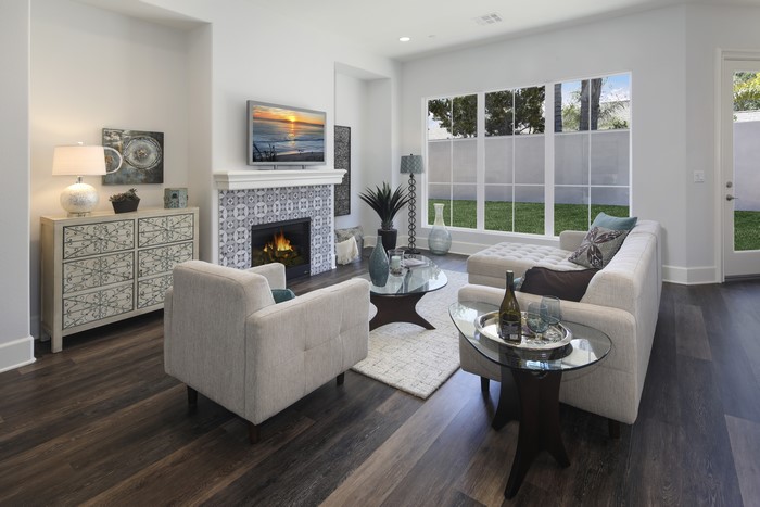 Living room with fireplace and sofa