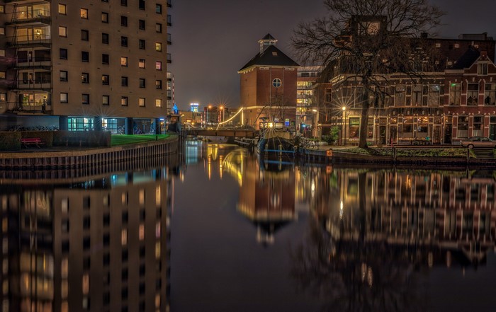 Groningen Netherlands Canal at Night