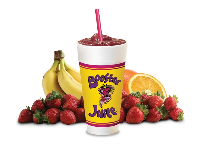 Booster Juice strawberry banana smoothie with oranges