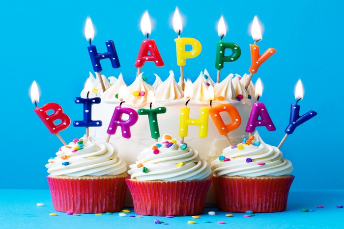 Colorful Birthday Cupcakes with Candles