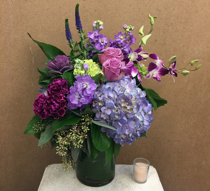Purple and Pink Floral Arrangement with Orchid and Hydrangea