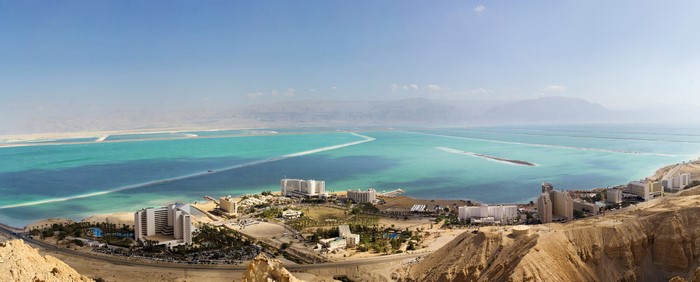 4K panorama of the Dead Sea coast in Israel