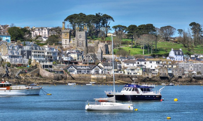 Fowey Cornwall England Houses and River with Boats