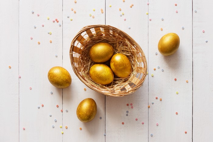 Golden Easter Eggs in a Basket