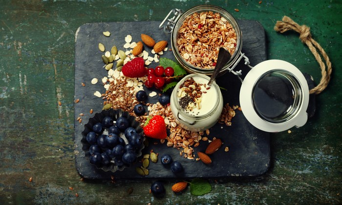 Granola with Yogurt, Berries, and Nuts