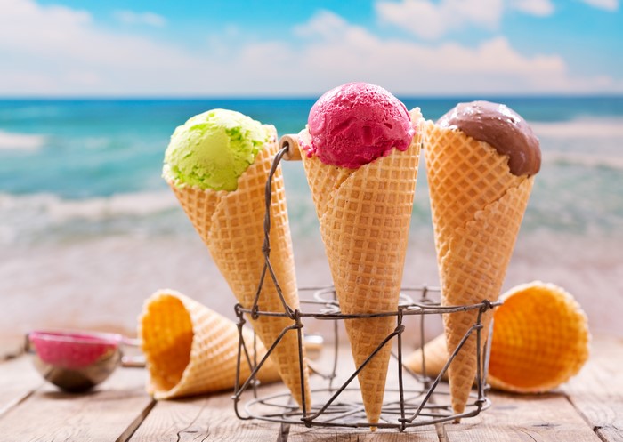 Ice cream cones on a beach