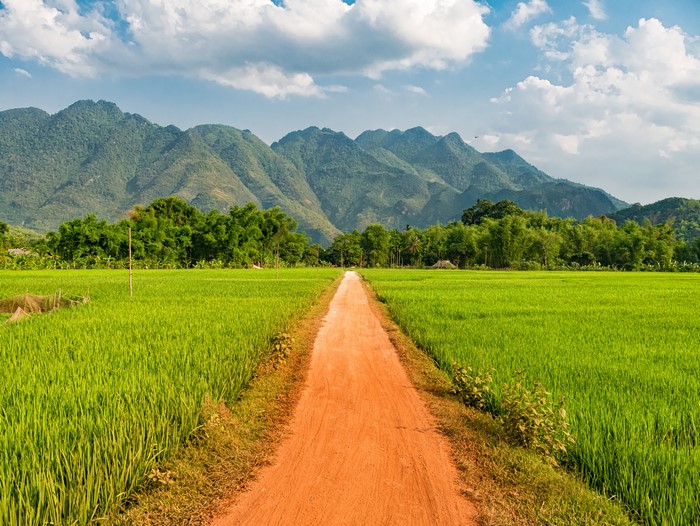 4K Mai Chau Vietnam Mountains and Rice Fields Road