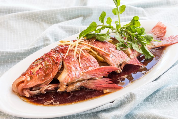 Steamed Red Fish with Ginger and Greens