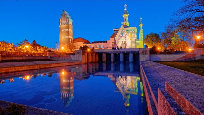 Mathildenhöhe in Darmstadt, Germany at night