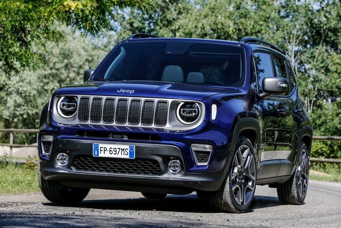 Blue Jeep Renegade Limited parked on a dirt road