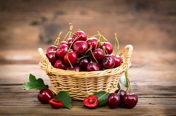 Cherries in a wicker basket