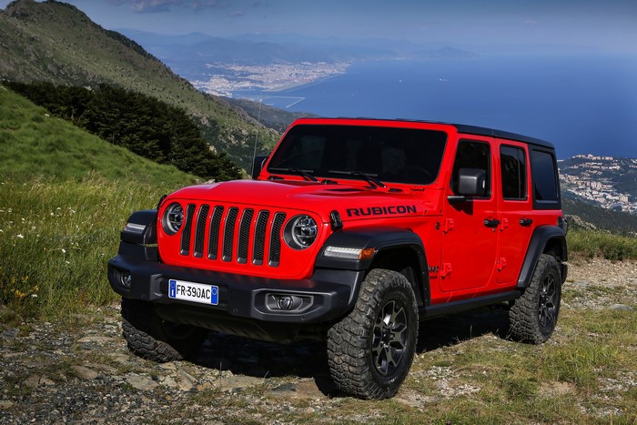 Red Jeep Wrangler Unlimited Rubicon SUV