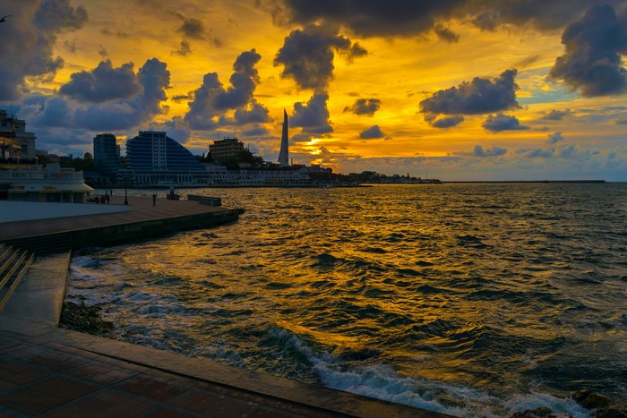 Sevastopol embankment at sunset, Crimea
