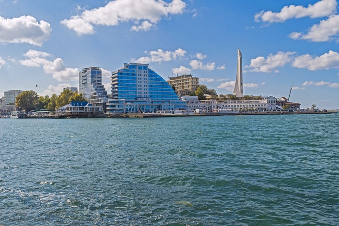 Sevastopol Bay with Modern Buildings and Monument