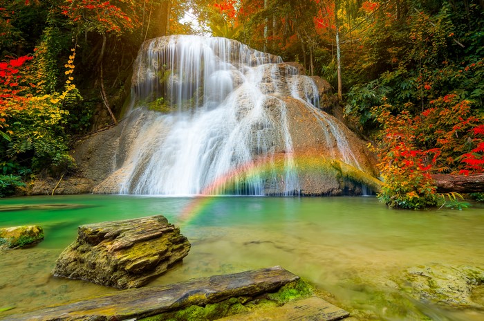 Waterfall with Rainbow in Thailand