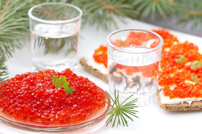 Red Caviar with Vodka and Pine Branches