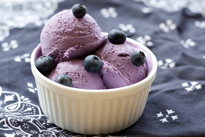 Blueberry Ice Cream Scoops with Blueberries