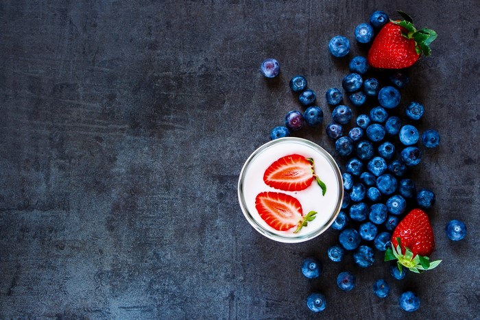 Yogurt with Strawberries and Blueberries