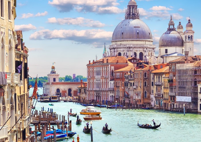 Venice, Italy Canal with Gondolas and Basilica di Santa Maria della Salute