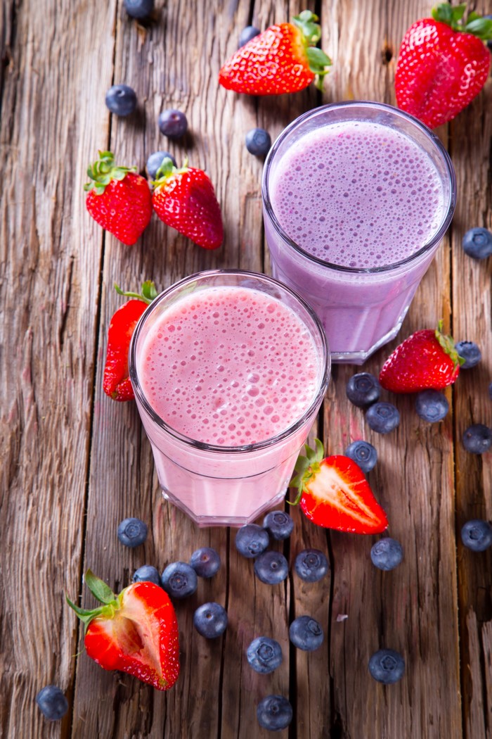 Strawberry and Blueberry Smoothies with Fresh Berries