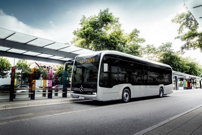 Mercedes-Benz eCitaro bus at a bus stop