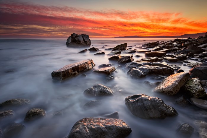 Sea stones at sunrise in Bulgaria