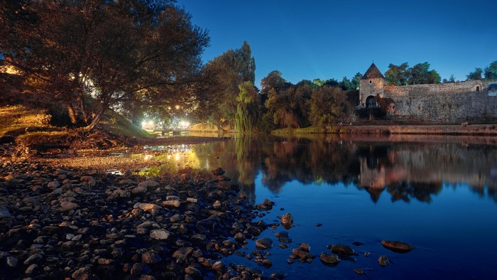 Fortress on the riverbank at dusk in Banja Luka, Bosnia and Herzegovina