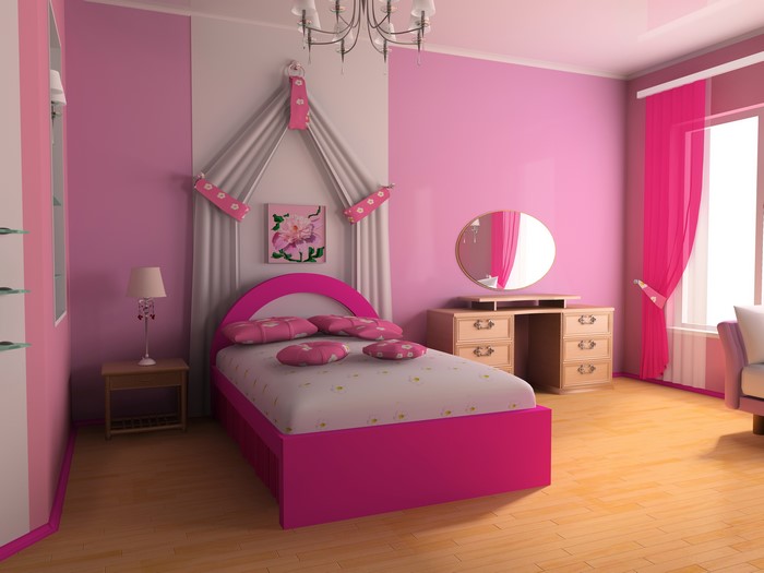 Children's room design with a pink bed