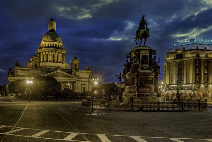 St. Isaac's Square at Dusk, St. Petersburg, Russia