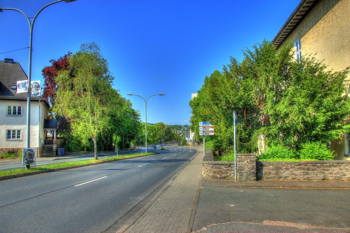 Street in Wetzlar, Germany with Houses and Street Lights