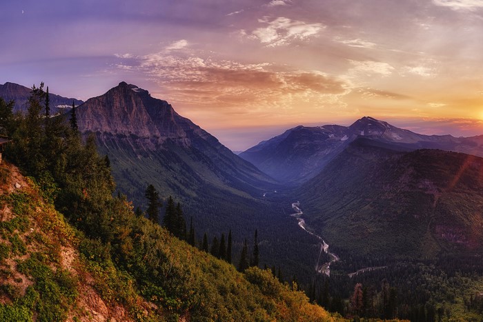 Glacier National Park Mountains at Sunset